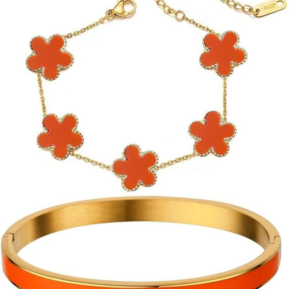 Stackable Bracelets for Women 18K Gold Plated Enamel Floral Jewelry Gift